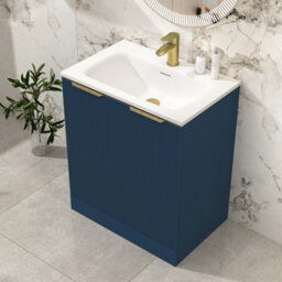 Royal Bathrooms Evora 700mm Midnight Blue Fluted Floor Standing Bathroom Vanity Unit 2 Door Cabinet With Stone Basin & Brushed Brass Handles - thumbnail 4