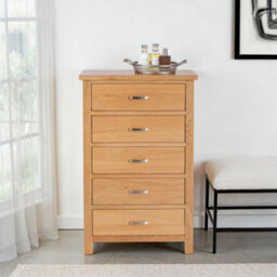 London Oak 5 Drawer Chest Fully Assembled - By Roseland Furniture - thumbnail 2