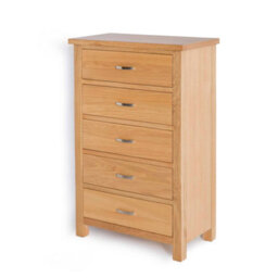 London Oak 5 Drawer Chest Fully Assembled - By Roseland Furniture - thumbnail 4