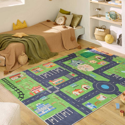 Sweeek - Children's Indoor Rug With Mini City Print Viny 230X160X0.5 Cm - image 1