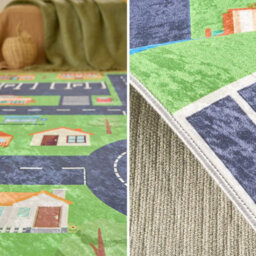 Sweeek - Children's Indoor Rug With Mini City Print Viny 230X160X0.5 Cm - thumbnail 2