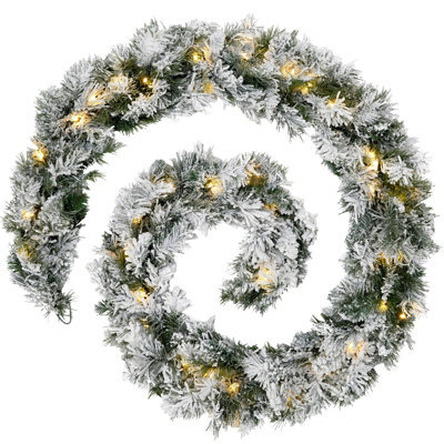 Werchristmas Pre-Lit Snow-Flocked Spruce Artificial Christmas Garland 9 Ft, 20 Warm White Leds - image 1
