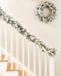 Werchristmas Pre-Lit Snow-Flocked Spruce Artificial Christmas Garland 9 Ft, 20 Warm White Leds - thumbnail 3