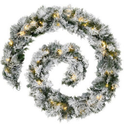 Werchristmas Pre-Lit Snow-Flocked Spruce Artificial Christmas Garland 9 Ft, 20 Warm White Leds - thumbnail 1
