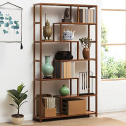Brown 99X25.3X175 Cm 7 Tier Wood Bookshelf Open Display Stand Bookcase Shelves - thumbnail 5