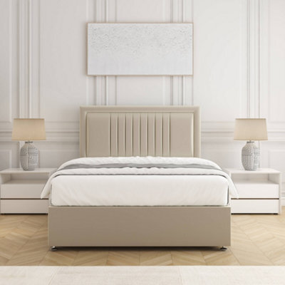 Bsspoke Canes Divan Bed Set Cream Plush Velvet With 24Inch Headboard & Mattress No Drawers In Single Double King 4Ft 6Ft - image 1