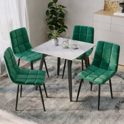 Urbn-Living Urbnliving 5Pcs White Matt Modern Ceramic Top Dining Table & Green Velvet Chairs With Metal Legs - thumbnail 2