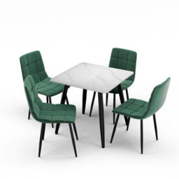 Urbn-Living Urbnliving 5Pcs White Matt Modern Ceramic Top Dining Table & Green Velvet Chairs With Metal Legs - thumbnail 6