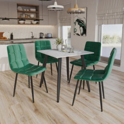 Urbn-Living Urbnliving 5Pcs White Matt Modern Ceramic Top Dining Table & Green Velvet Chairs With Metal Legs - thumbnail 4