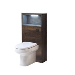 Homestylestore 600mm Dark Oak Wc Unit Led Lit Shelf Toilet And Black Flush Button - thumbnail 1