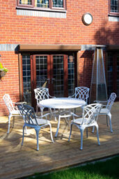 Sh&g Chirk 6 Seat Dining Table Set - 7 Piece Round Table & Chairs - White Aluminium With Cream Cushions - Outdoor - thumbnail 2