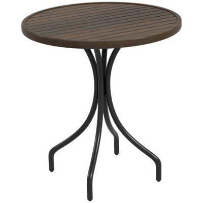 Round Garden Table Outdoor Side Table With Steel Frame Brown - image 1