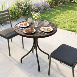 Round Garden Table Outdoor Side Table With Steel Frame Brown - thumbnail 6