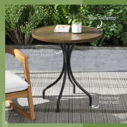 Round Garden Table Outdoor Side Table With Steel Frame Brown - thumbnail 5
