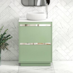 Royal Bathrooms Orion 600mm Mint Sage Floor Standing Plain White Countertop Vanity Unit 2 Drawer With Milan Basin & Chrome Accent Trim - thumbnail 1