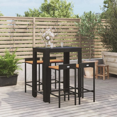 Berkfield 5 Piece Garden Bar Set Black Poly Rattan&solid Wood Acacia - image 1