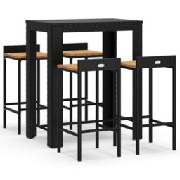 Berkfield 5 Piece Garden Bar Set Black Poly Rattan&solid Wood Acacia - thumbnail 2