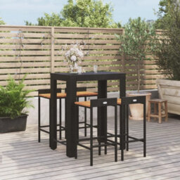 Berkfield 5 Piece Garden Bar Set Black Poly Rattan&solid Wood Acacia