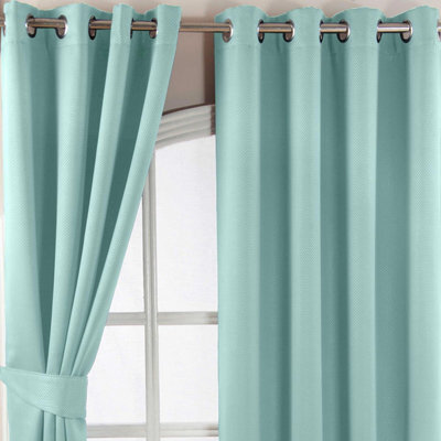 "Homescapes Pastel Blue Herringbone Chevron Blackout Thermal Curtains Pair Eyelet Style, 90X72""" - image 1