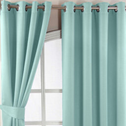 "Homescapes Pastel Blue Herringbone Chevron Blackout Thermal Curtains Pair Eyelet Style, 90X72""" - thumbnail 1