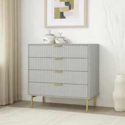 Home Treats Ridged Bedroom Furniture Set  Wardrobe Chest Of 4 Drawers & Bedside Table Wood  Taupe & Gold Handles - thumbnail 7