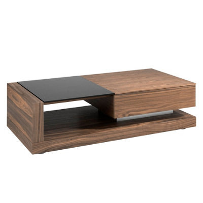 Angel Cerda Stylish Rectangular Coffee Table In Black And Walnut With Glass Top - image 1