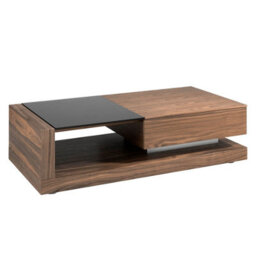 Angel Cerda Stylish Rectangular Coffee Table In Black And Walnut With Glass Top - thumbnail 1