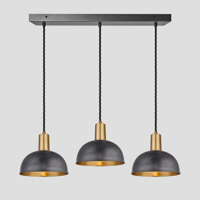 Industville Sleek Dome 3 Wire Cluster Lights, 8 Inch, Pewter & Brass, Brass Holder