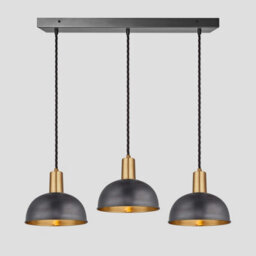 Industville Sleek Dome 3 Wire Cluster Lights, 8 Inch, Pewter & Brass, Brass Holder