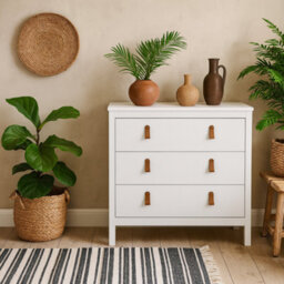 Wyld Haus Wildberry Matt White 3-Drawer Wooden Chest With Leather Handles - thumbnail 1