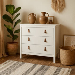Wyld Haus Wildberry Matt White 3-Drawer Wooden Chest With Leather Handles - thumbnail 2