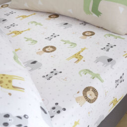 Catherine Lansfield Kids Bedroom Roarsome Animals Junior Fitted Sheet 15Cm Depth Natural - thumbnail 1