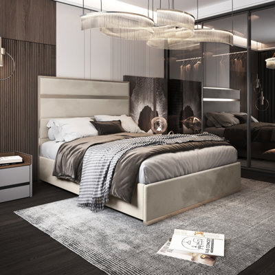 Bentley Upholstered Soft Velvet Metal Cream Bed Frame - image 1