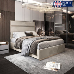 Bentley Upholstered Soft Velvet Metal Cream Bed Frame - thumbnail 5