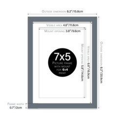 "7X5"" Grey Frame With Mount For 6X4"" Pictures 20mm Slim Edge Portrait And Landscape Display With Wall Hooks And Kickstand" - thumbnail 2
