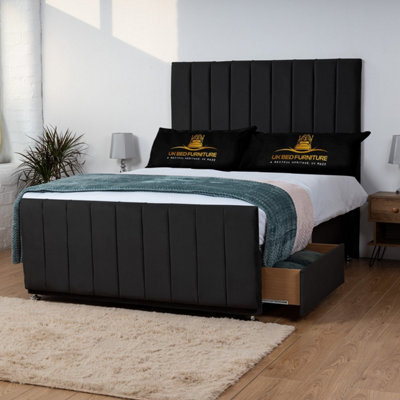 UKBEDFURNITURE Hampton Black Plush Divan Bed With 2 Foot End Drawers & 26 Inch Headboard - image 1
