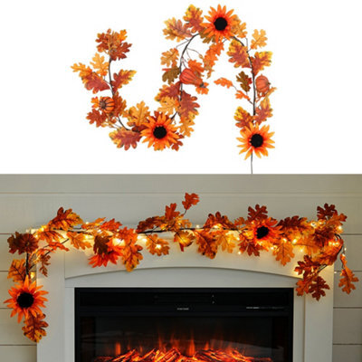 Living And Home 6Ft Artificial Sunflower Autumn Garland Hanging Vines With Led Lights For Thanksgiving Decoration - image 1