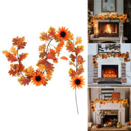 Living And Home 6Ft Artificial Sunflower Autumn Garland Hanging Vines With Led Lights For Thanksgiving Decoration - thumbnail 3