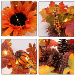 Living And Home 6Ft Artificial Sunflower Autumn Garland Hanging Vines With Led Lights For Thanksgiving Decoration - thumbnail 5