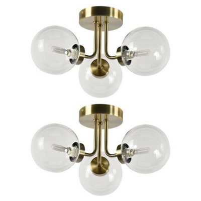 First Choice Lighting Set Of 2 Dore - Antique Brass Ceiling Lights With Clear Glass Shades - image 1