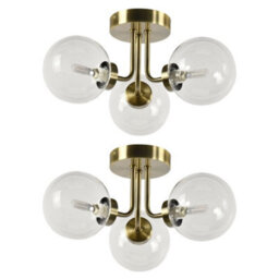 First Choice Lighting Set Of 2 Dore - Antique Brass Ceiling Lights With Clear Glass Shades - thumbnail 1