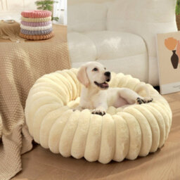 Fluffy Donut Dog Bed Round Calming Pet Cushion Soft Plush Puppy Bed Cats & Dogs Grey 60 Cm - thumbnail 4
