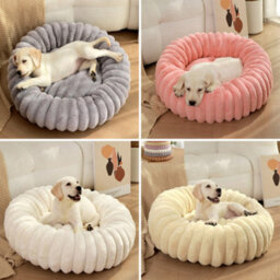 Fluffy Donut Dog Bed Round Calming Pet Cushion Soft Plush Puppy Bed Cats & Dogs Grey 60 Cm - thumbnail 2