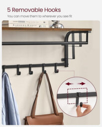 LEDREM Coat Rack Wall-Mounted, Clothes Rail With 5 Removable Coat Hooks,bedroom, Living Room, Brown And Black - thumbnail 5