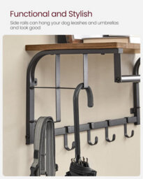 LEDREM Coat Rack Wall-Mounted, Clothes Rail With 5 Removable Coat Hooks,bedroom, Living Room, Brown And Black - thumbnail 3