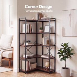 Levede Corner Bookcase,5-Tier L-Shaped Bookshelf,space-Saving - thumbnail 5
