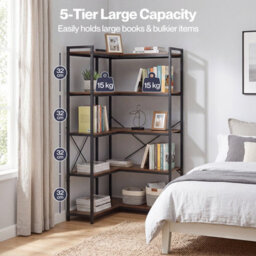 Levede Corner Bookcase,5-Tier L-Shaped Bookshelf,space-Saving - thumbnail 7