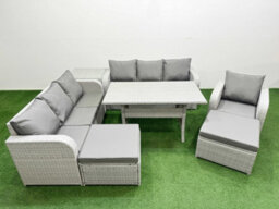 Fimous 9 Seater Poly Rattan Outdoor Garden Furniture Rectangular Dining Table Sofa Set 3 Seater Sofa 2 Big Footstools Side Table - thumbnail 2