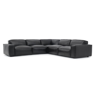 Valencia Nathan Full Aniline Leather Lounge Modular L Shape Sofa Black Fsc Pine Wood Top Stitched Seam - image 1