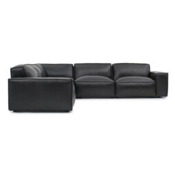 Valencia Nathan Full Aniline Leather Lounge Modular L Shape Sofa Black Fsc Pine Wood Top Stitched Seam - thumbnail 4